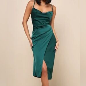 Lulu’s Emerald Satin Cocktail Dress